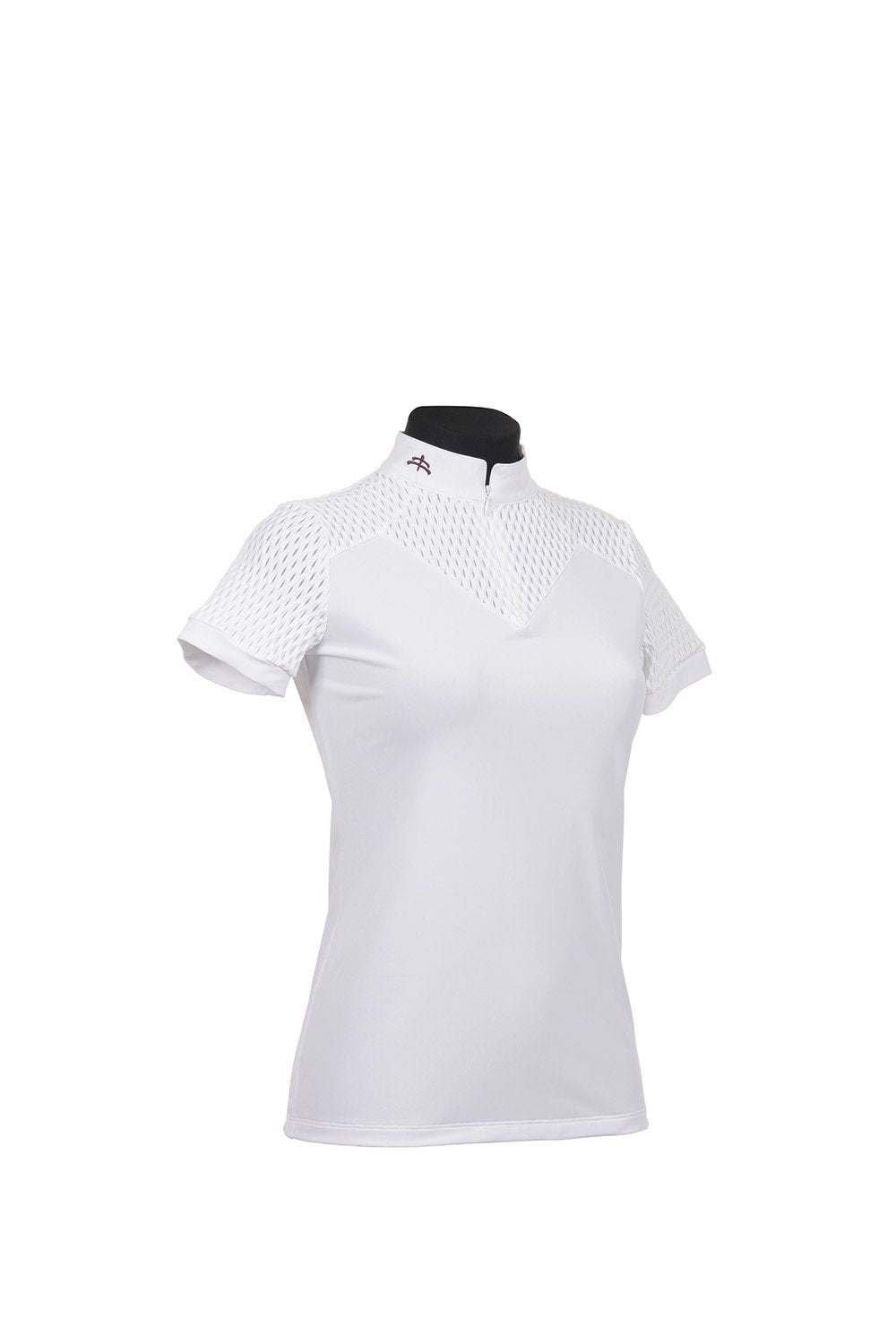KJ | ladies shirt short sleeve | technical fabric | short sleeves shirt | short sleeves riding shirt | lady shirt | lady riding shirt | riding shirt | ladies riding shirt | lady riding polo shirt | comfort of movement | Makebe | clothing | equestrian | riding | technical material | made in Italy | elegance | white |