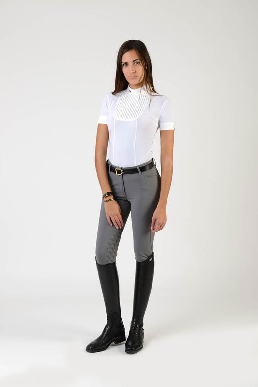 Ladies polo shirt | lady polo shirt | cotton | polo shirt | shirt | model VERONICA | riding polo | lady polo | lady riding shirt | riding shirt | ladies riding shirt | comfort of movement | Makebe | clothing | equestrian | riding | technical material | made in Italy | elegance | white