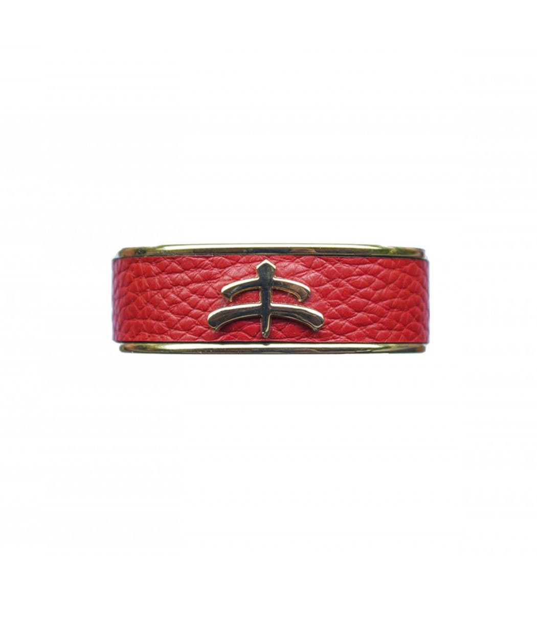 Leather and brass | bangle | Makebe | bracelet | fashion accessories | Made in Italy | riding fashion | calfskin | red |